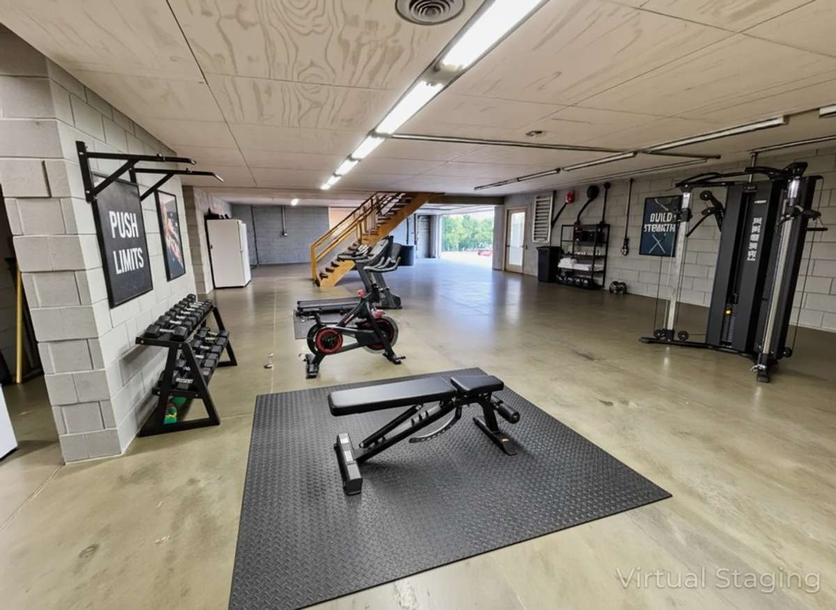 Create the Home Gym of your Dreams in THIS Conditioned Basement which also features a Full Finished Bath! Virtually Staged Photo for Inspiration Only and to Showcase How Space Can Be Used and Furnished.