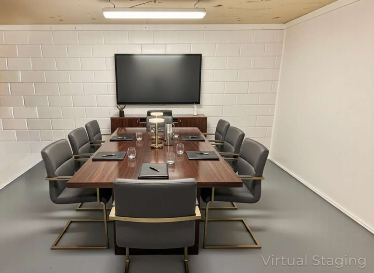 Need an in house Conference Room — Use the Basement Office for a variety of purposes! Virtually Staged Photo for Inspiration Only and to Showcase How Space Can Be Used and Furnished.