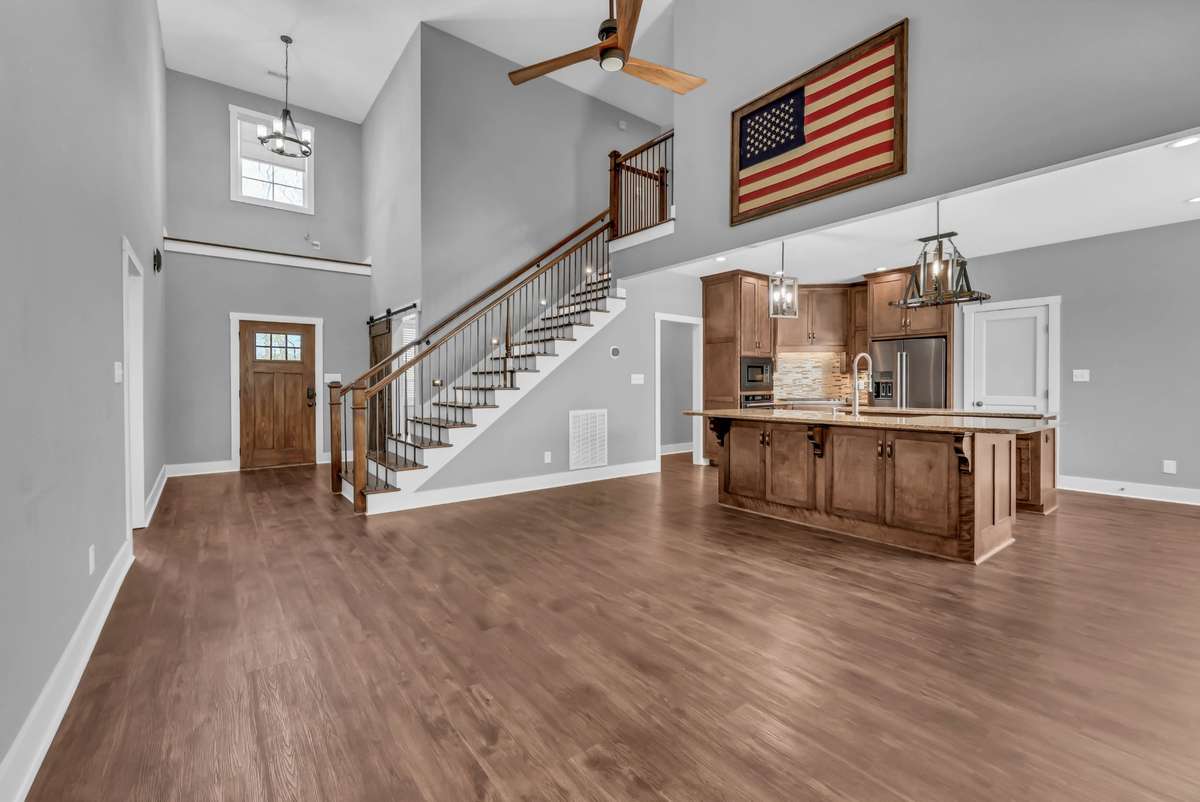Vaulted ceiling and foot lighting on staircase
