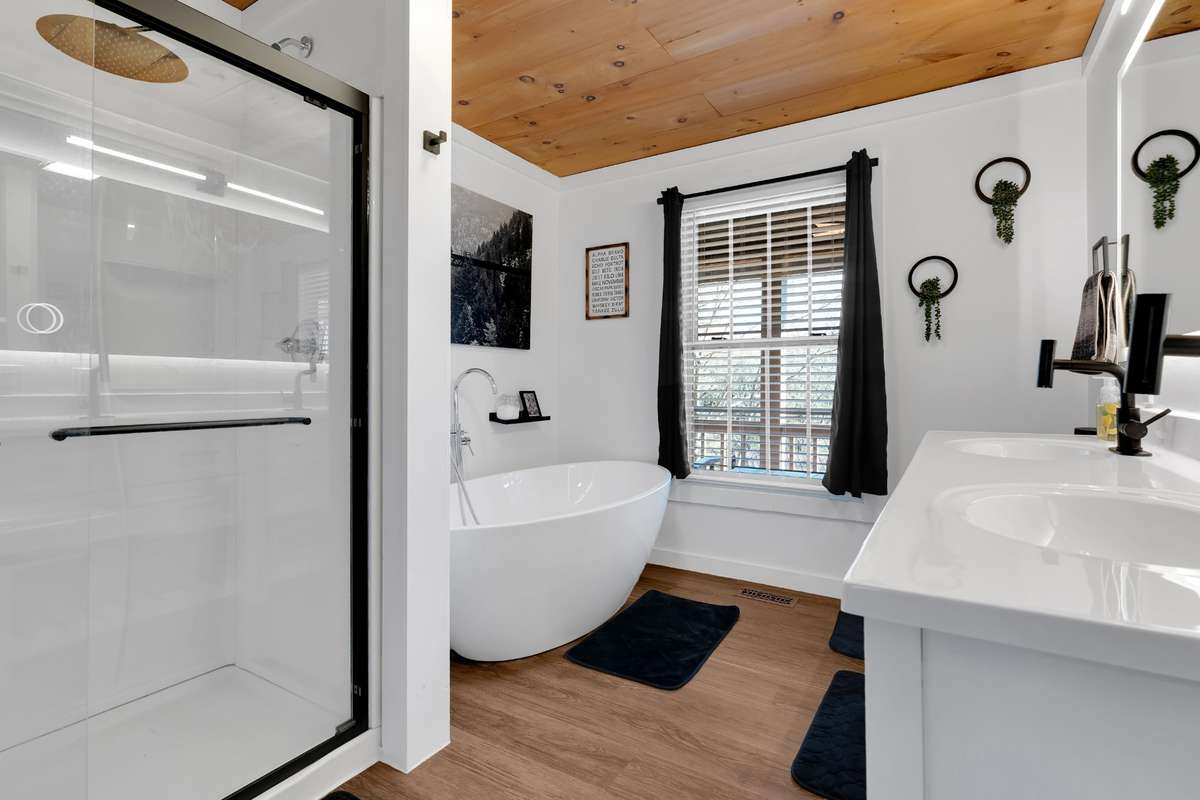 The spa like bathroom attached to the primary suite.