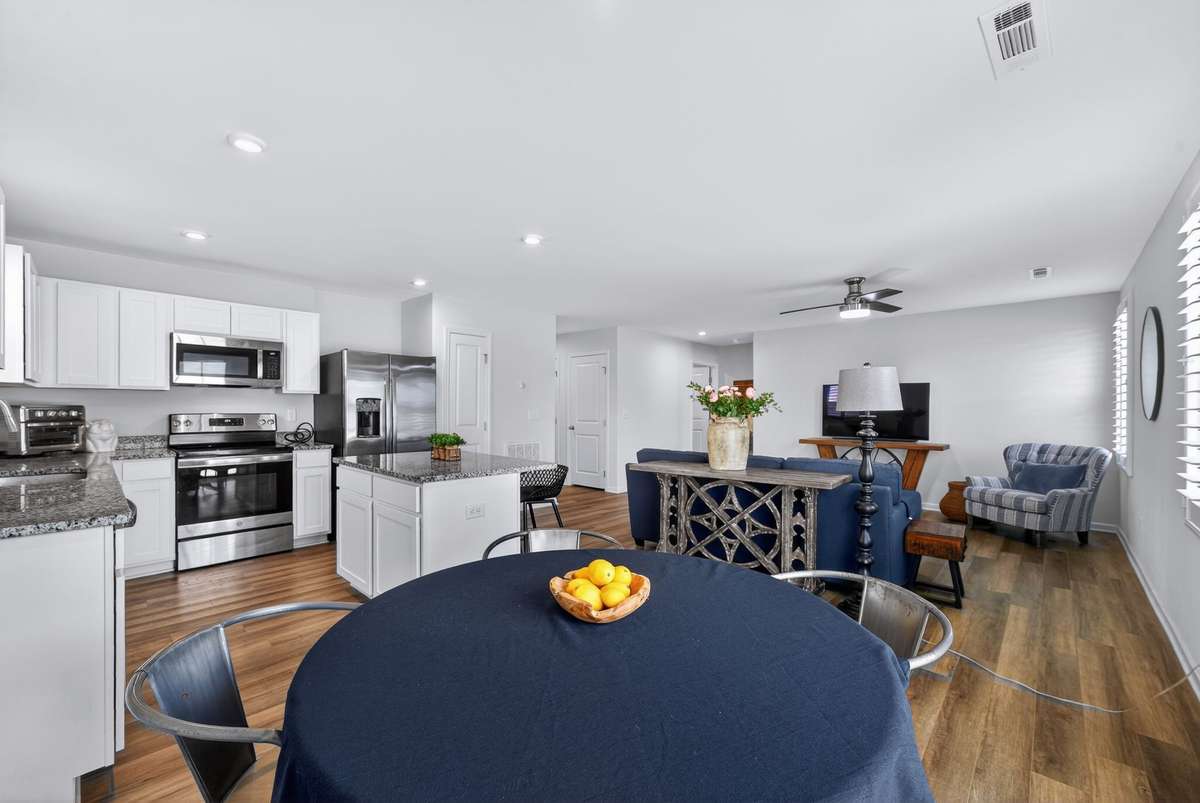 Overview of the kitchen and living room