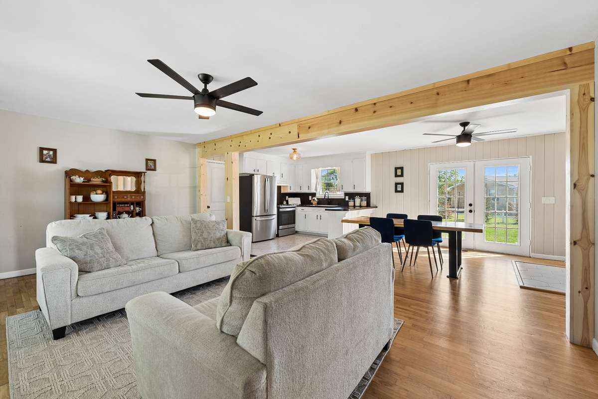 The floor plan has been opened up to create an easy flow throughout the home