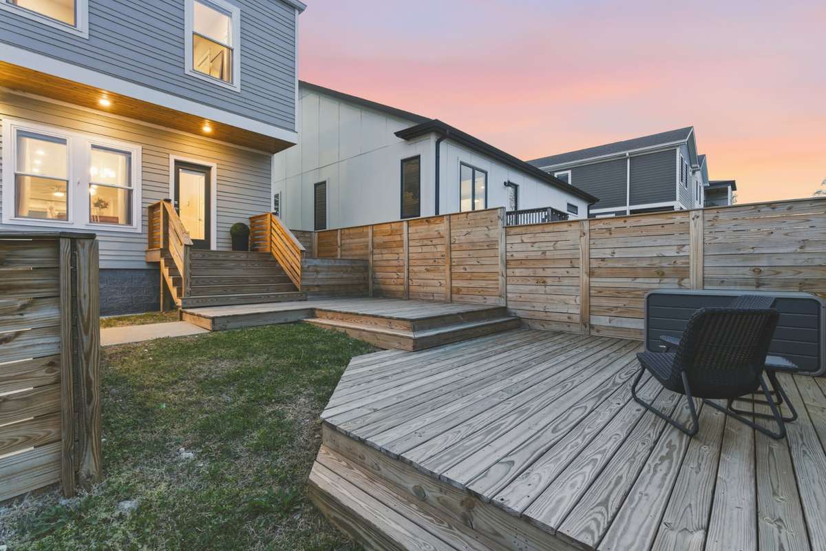 The backyard is also fully fenced for added security. It leaves plenty of room for a garden or fire pit!