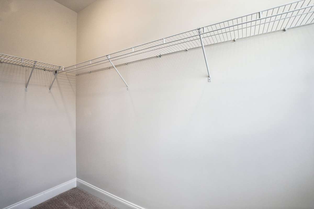 The primary suite includes a walk-in closet, providing ample storage and organization space for clothing and accessories.