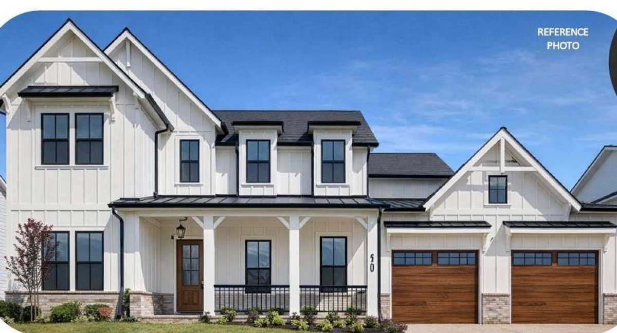 Exterior Elevation with Colors of 101. Garage has an additional 1 car tandem garage so total garage parking is 3.