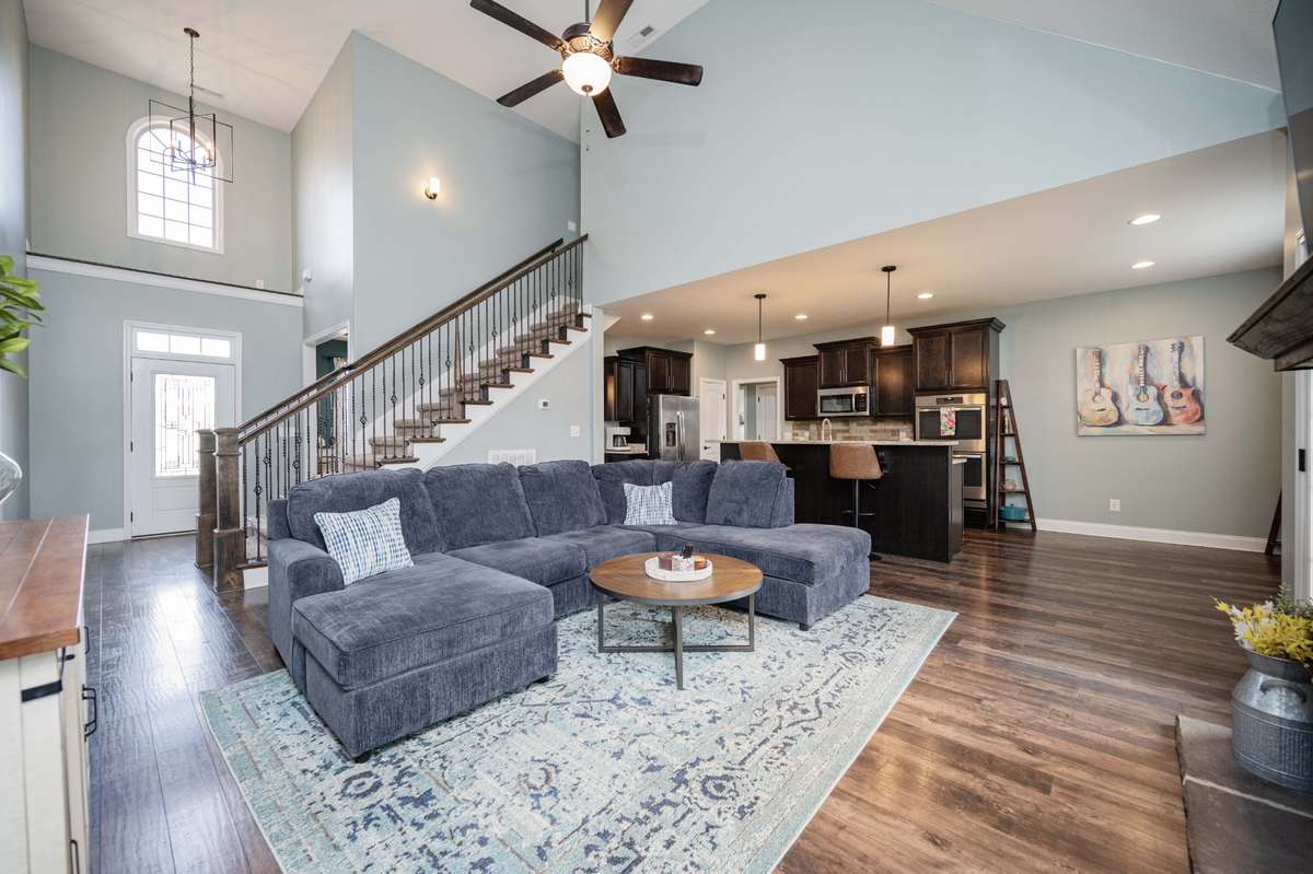 Open floor plan flows naturally from the seating area to the kitchen, making it easy to keep up with conversation whether you're cooking or relaxing on the sectional.