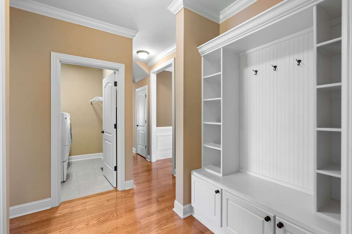Drop zone just inside another doorway from outside and laundry room on main level.