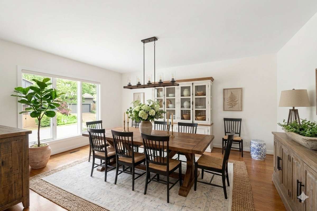 Virtually Staged with white paint, light fixture, and furnishings