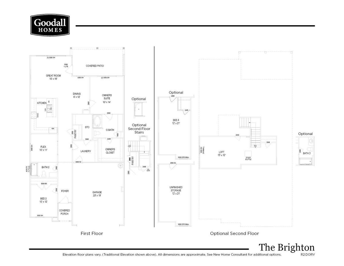 Brighton Floorplan Layout - Brighton Home on Site 297 will include the optional 2nd floor loft and 3rd full bath