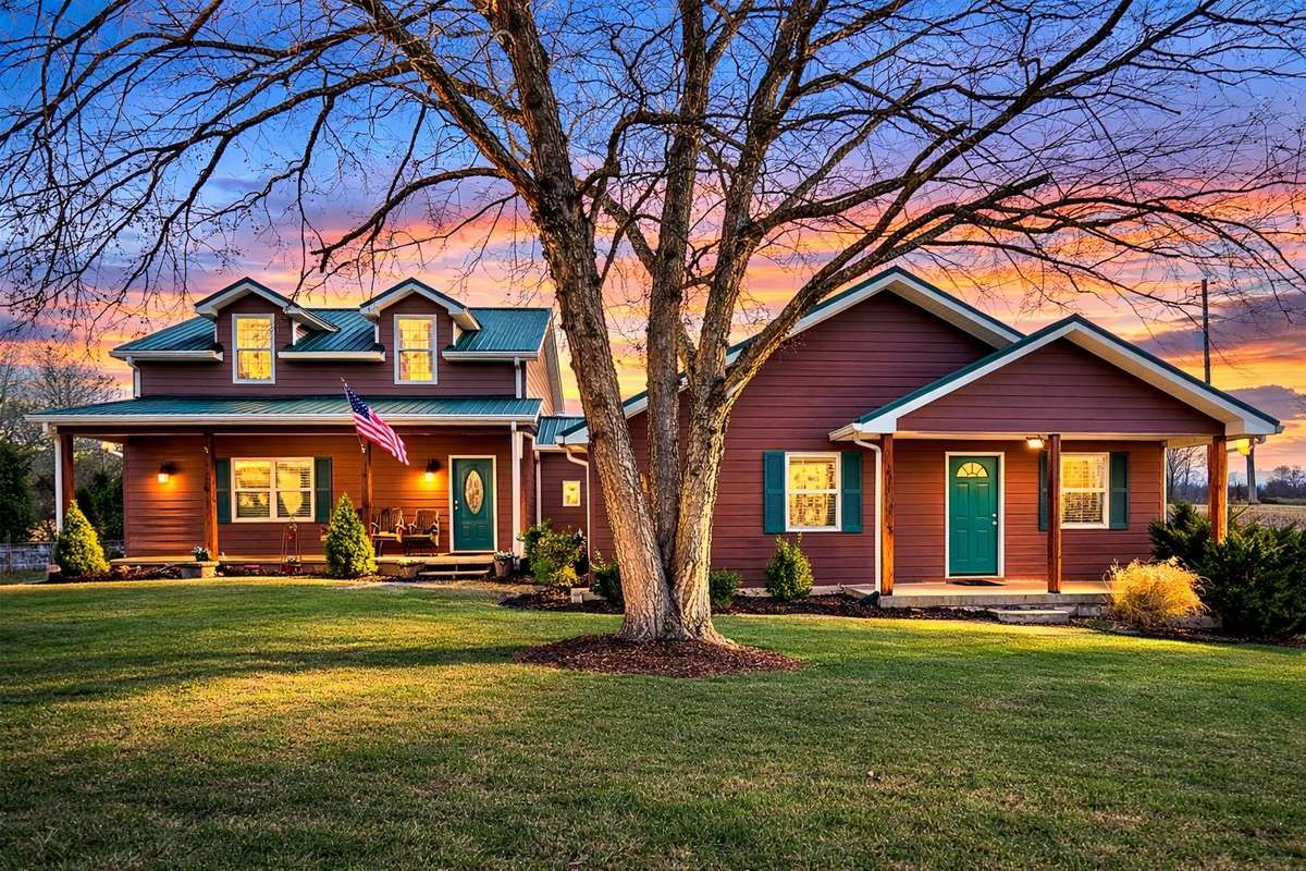 Charming farmhouse at twilight