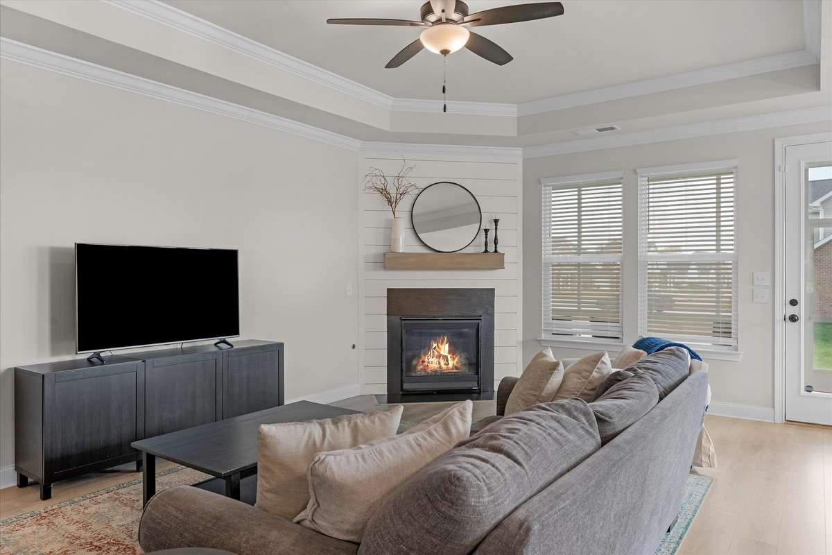 The family room is spacious and inviting.