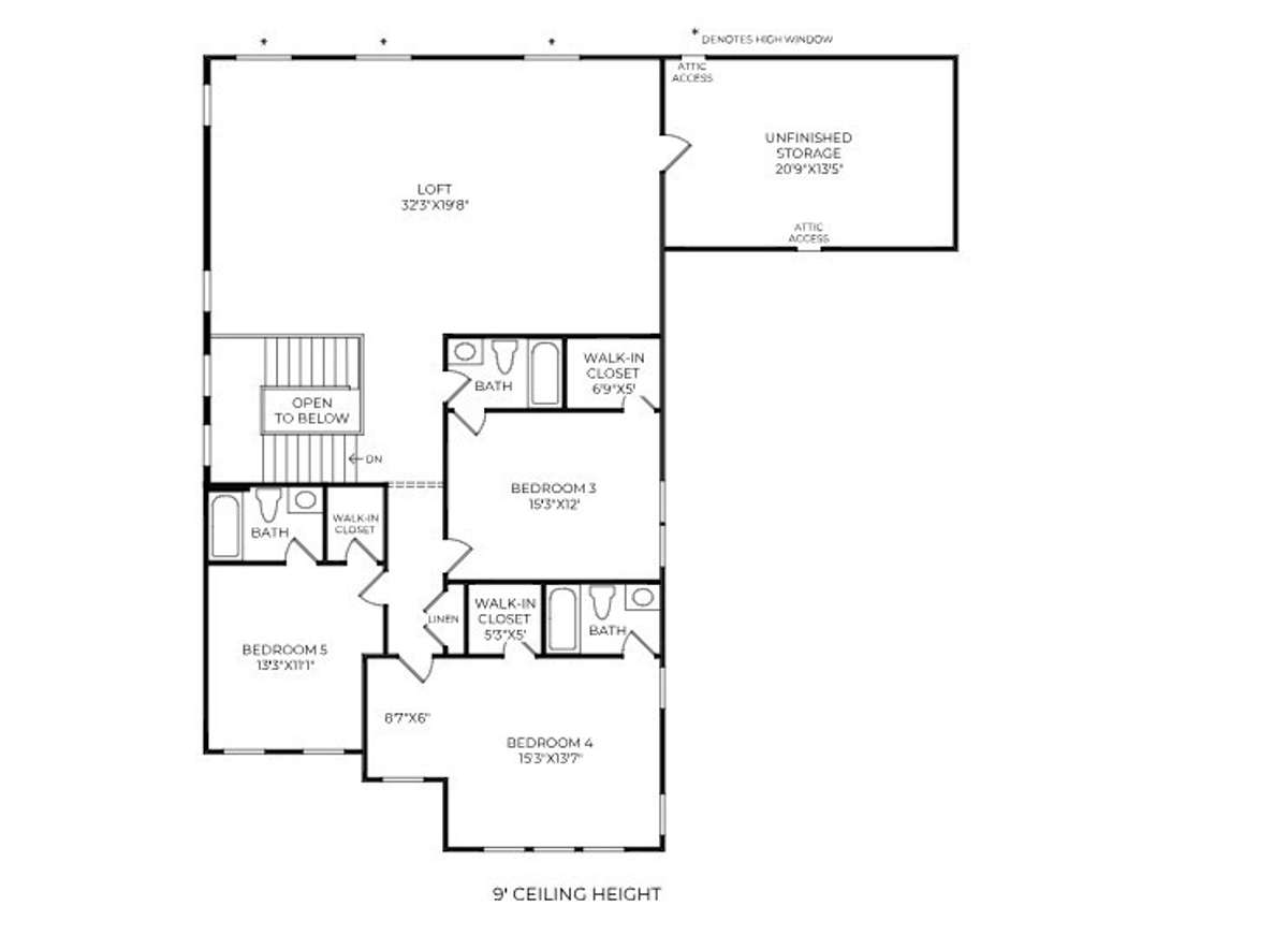 Second floor of the Fauna that includes secondary bedrooms with on suite baths and roomy closets.