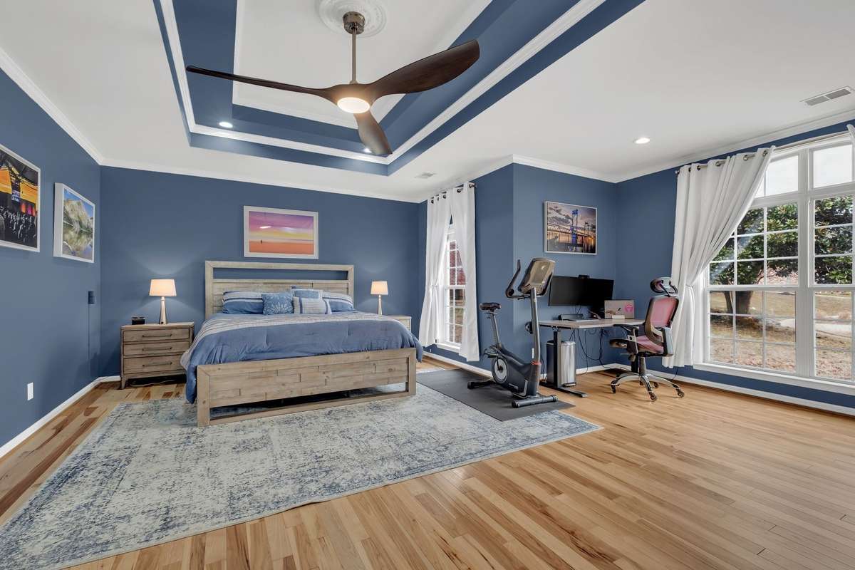 This luxury primary suite has it all!  Large windows, vaulted ceiling, 13x6 functional secondary space for office or sitting room and a high end spa like bathroom!