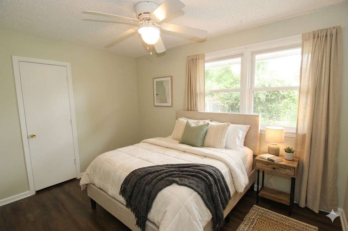 Bedroom 1, unit A; digitally staged