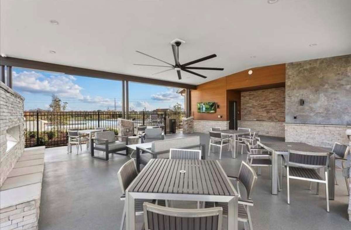 Outdoor fireplace in the amenity center.