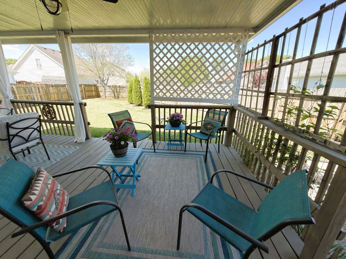 Cozy sitting area on the covered back deck