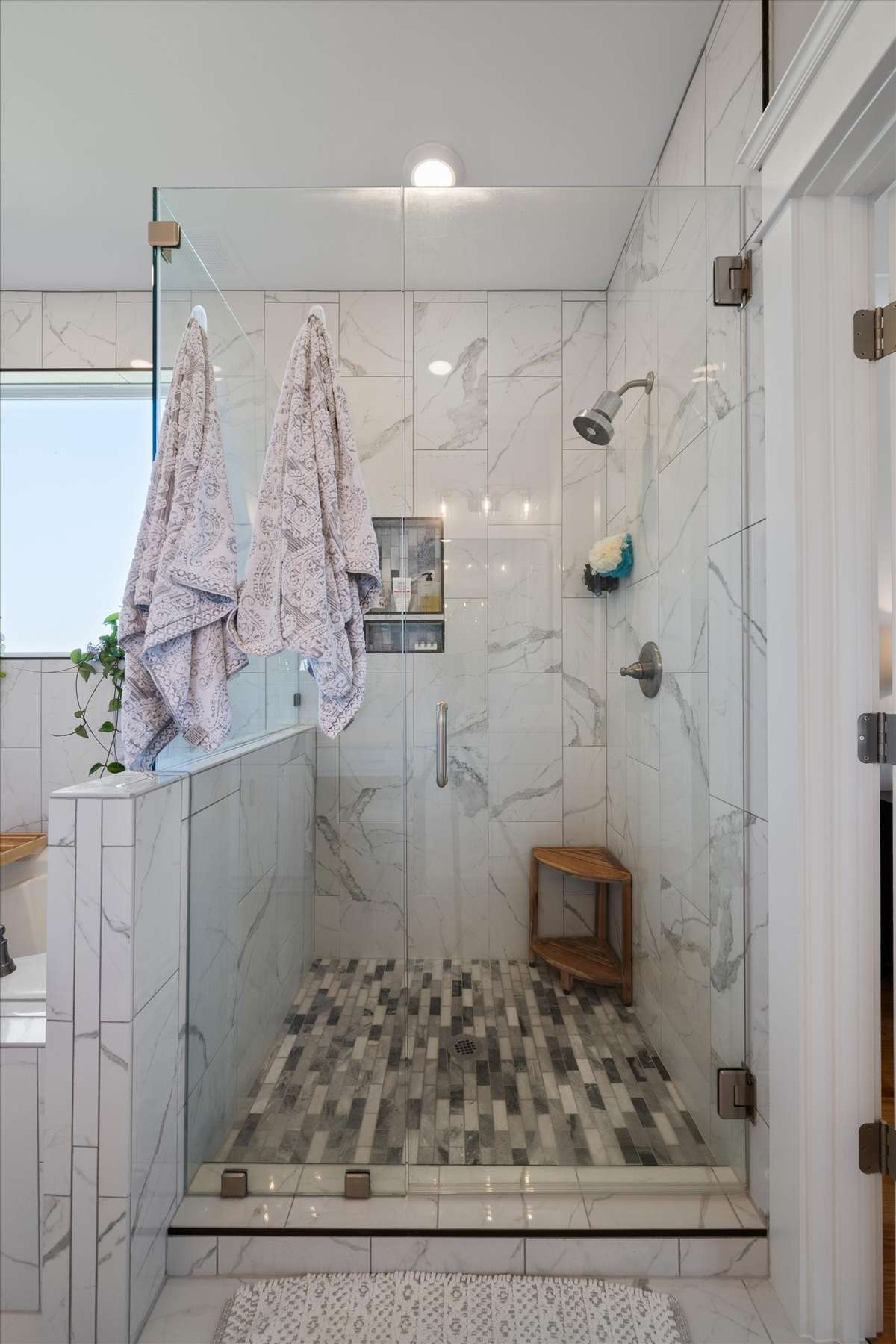 Spacious walk-in shower.