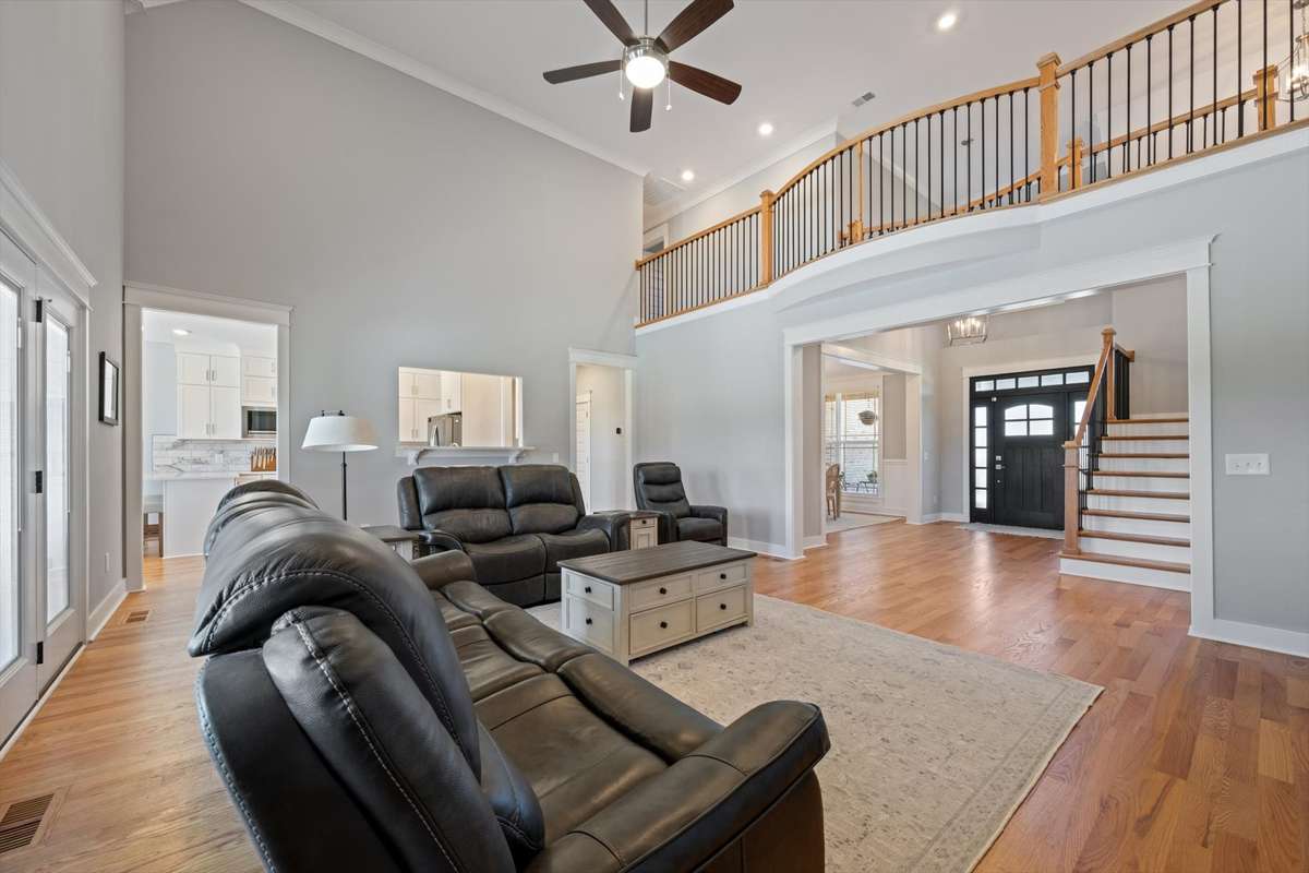 A look to the balcony overlooking the living room.