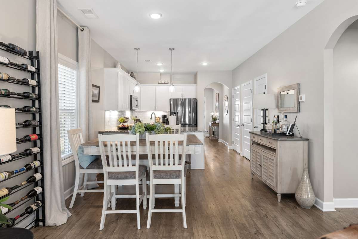Dining area for six at the table . . .