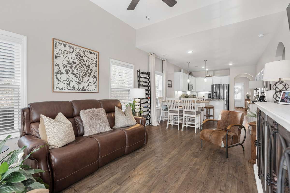 The open floor concept allows free flow from the great room to the kitchen.  No one gets 'stuck' in the kitchen!
