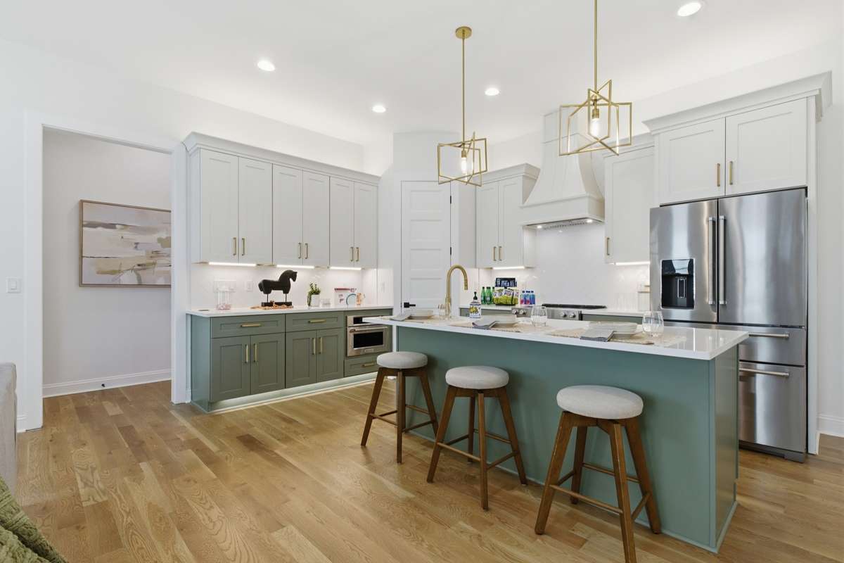 Two tone cabinetry in the kitchen.