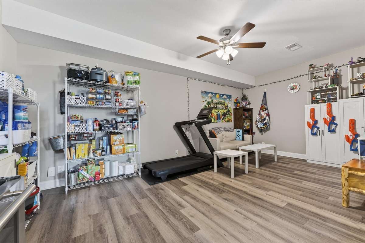 This extra recreational space is perfect for storage, a movie area, or even a game room