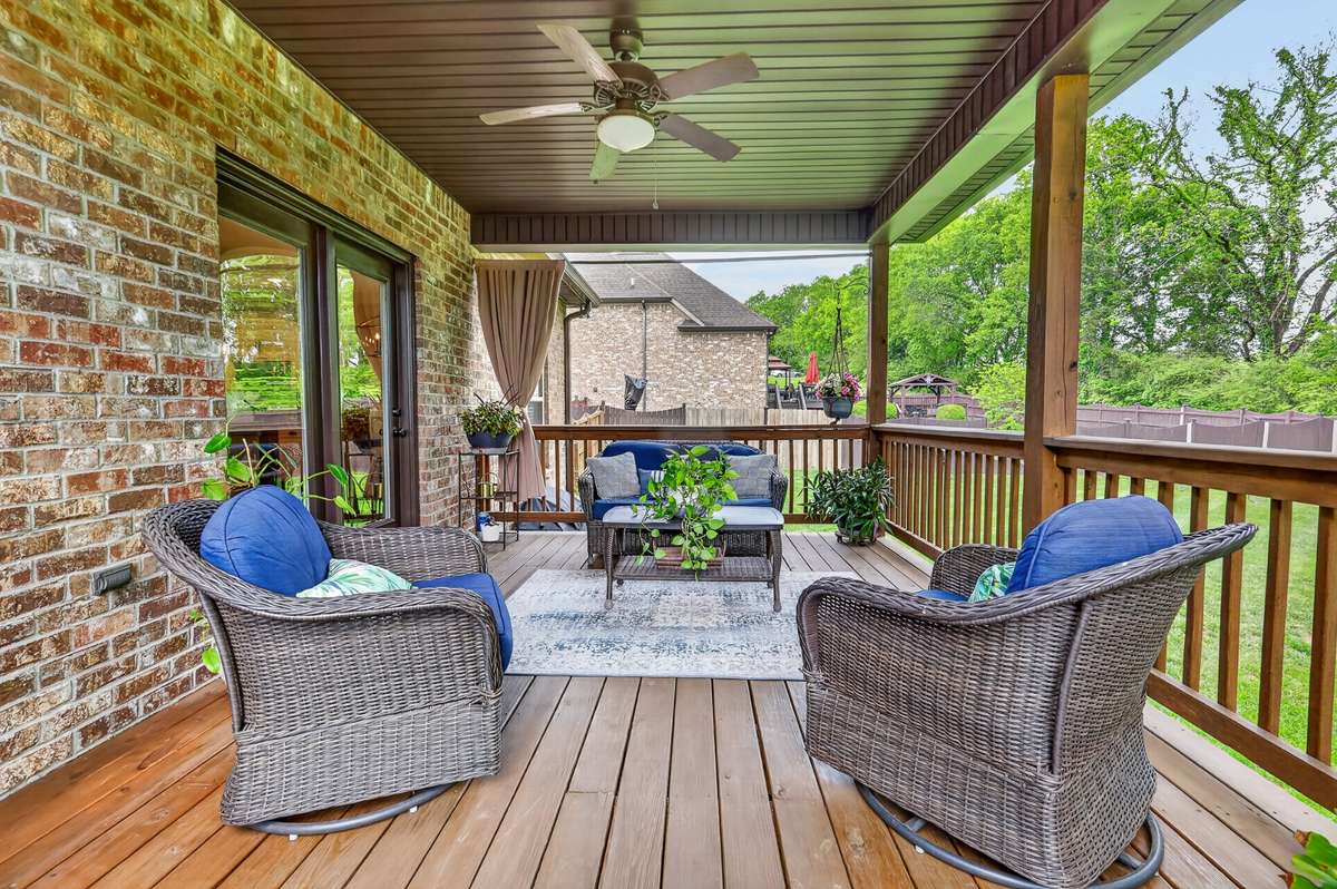 Covered back patio that faces North