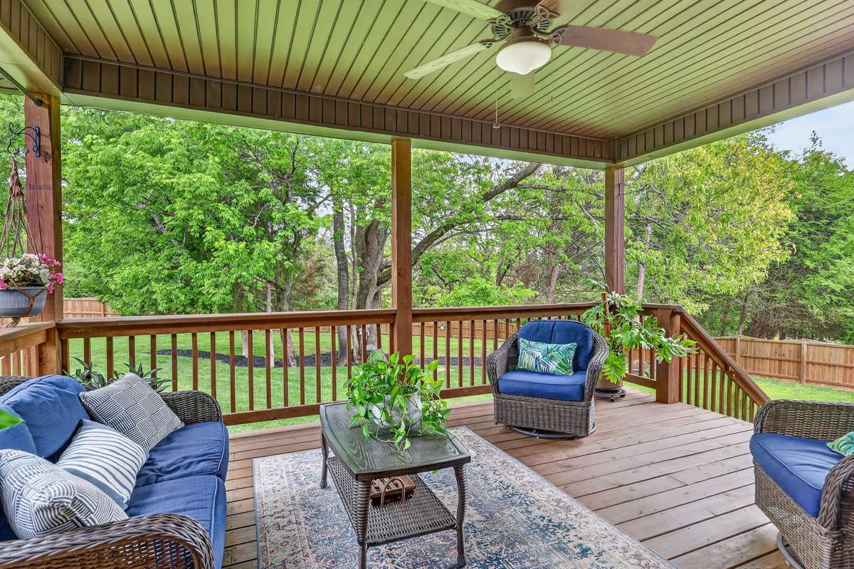 Check out this covered deck that's in the shade in the evening.