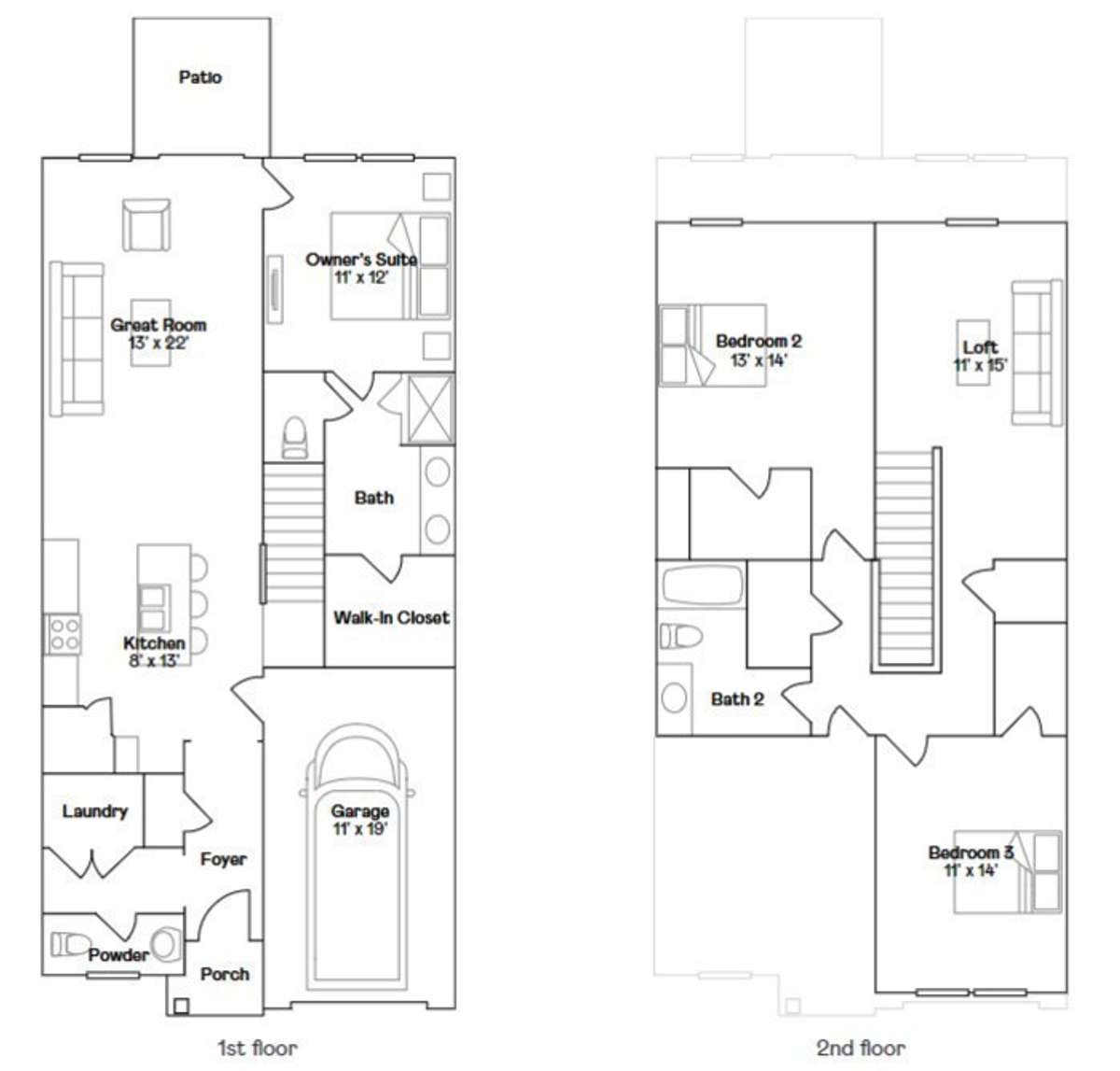 Illustration of the floorplan for the Ranier, for representation, details may vary. It's even better in person! Give me a call to walk through the home.