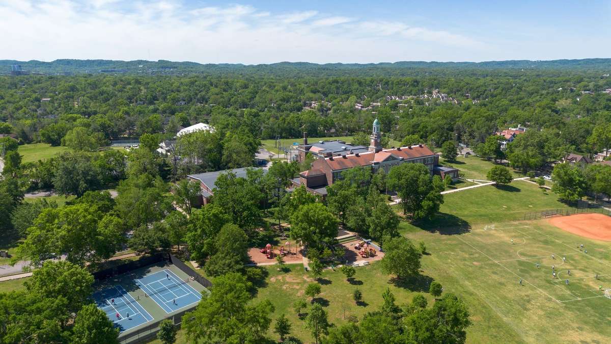 View of Elmington Park with the newly resurfaced tennis and pickleball courts