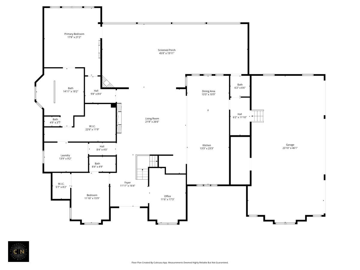 Spacious main floor featuring a luxurious primary suite, chef’s kitchen, large great room, private office, and seamless access to the oversized screened porch for indoor-outdoor living.