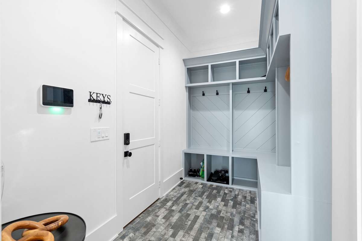 Functional mudroom with built-ins, cubbies, and storage—perfect for everyday organization.