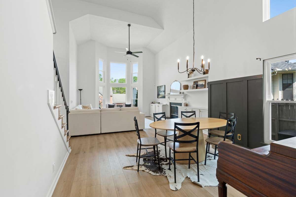 open layout | deep green wainscoting