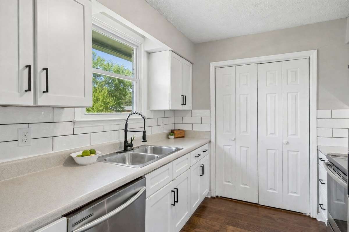 Kitchen overlooking the back yard.