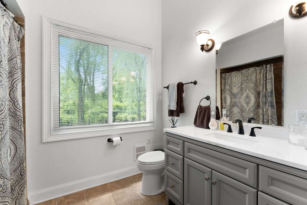 Full bathroom which shower/tub combo and a full sized washer/dryer are included....