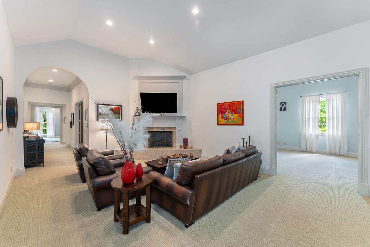 The upstairs gathering space is centrally located as you enter the upstairs....