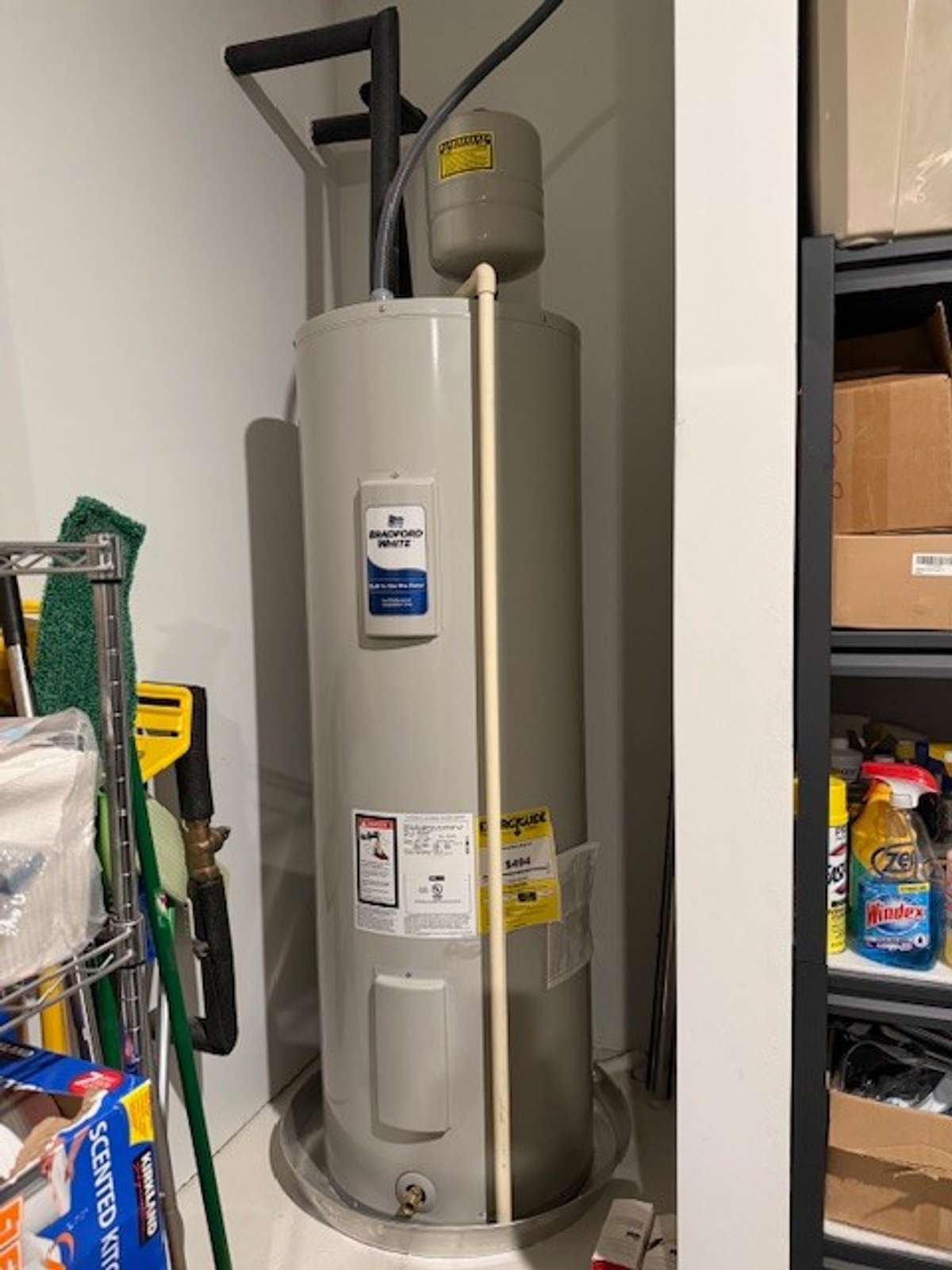 Water heater located in the garage.