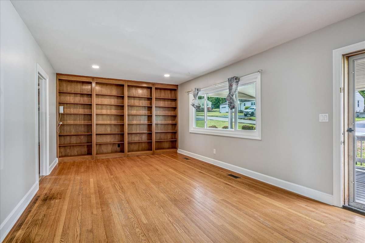 Living room with built-in shelving