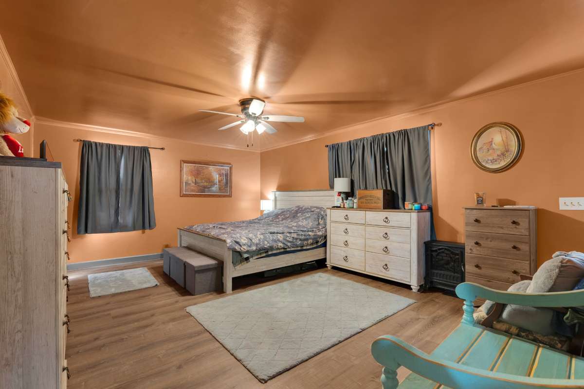 Tray ceiling in primary bedroom