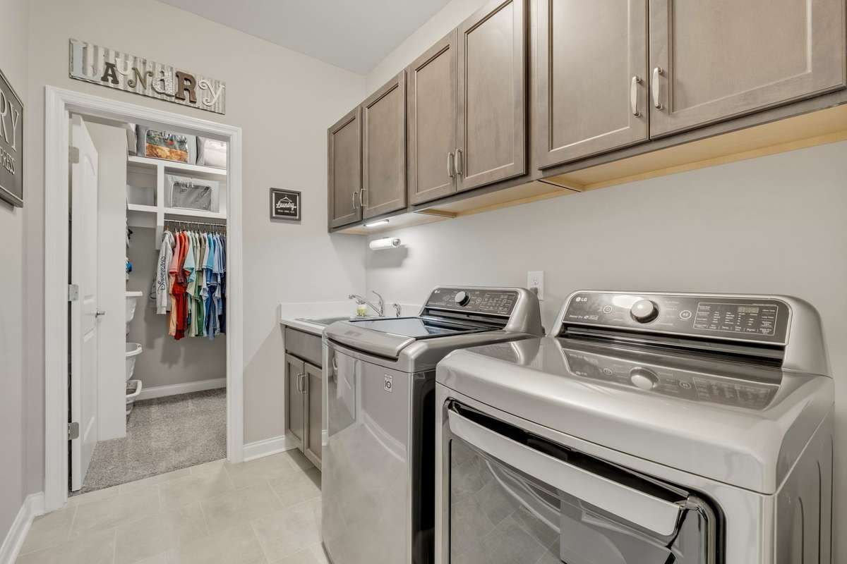 Your laundry room is equipped with storage galore, a utility sink and access from both the master closet and the other downstairs bedrooms.  So convenient!