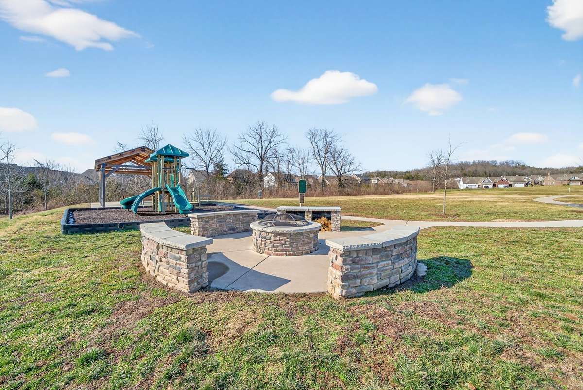 Community outdoor firepit and playground