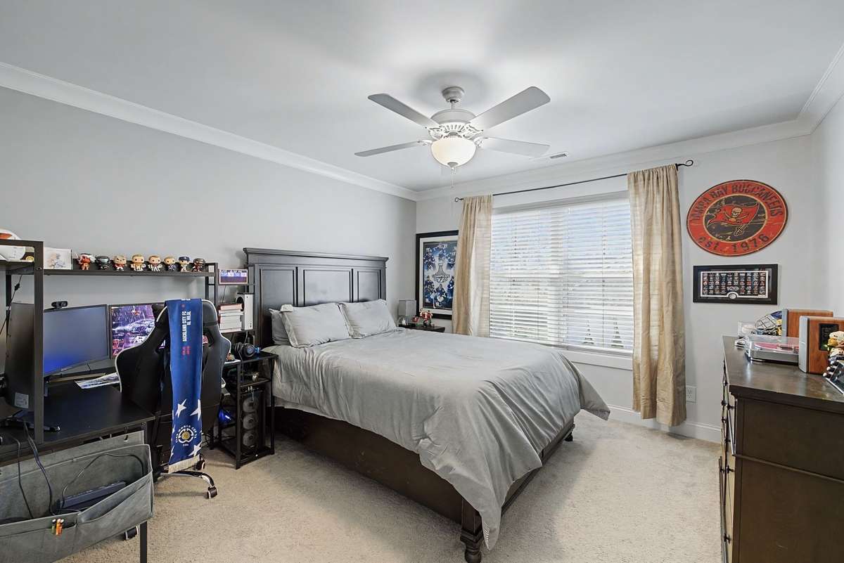 This bedroom attaches to the upstairs bathroom.