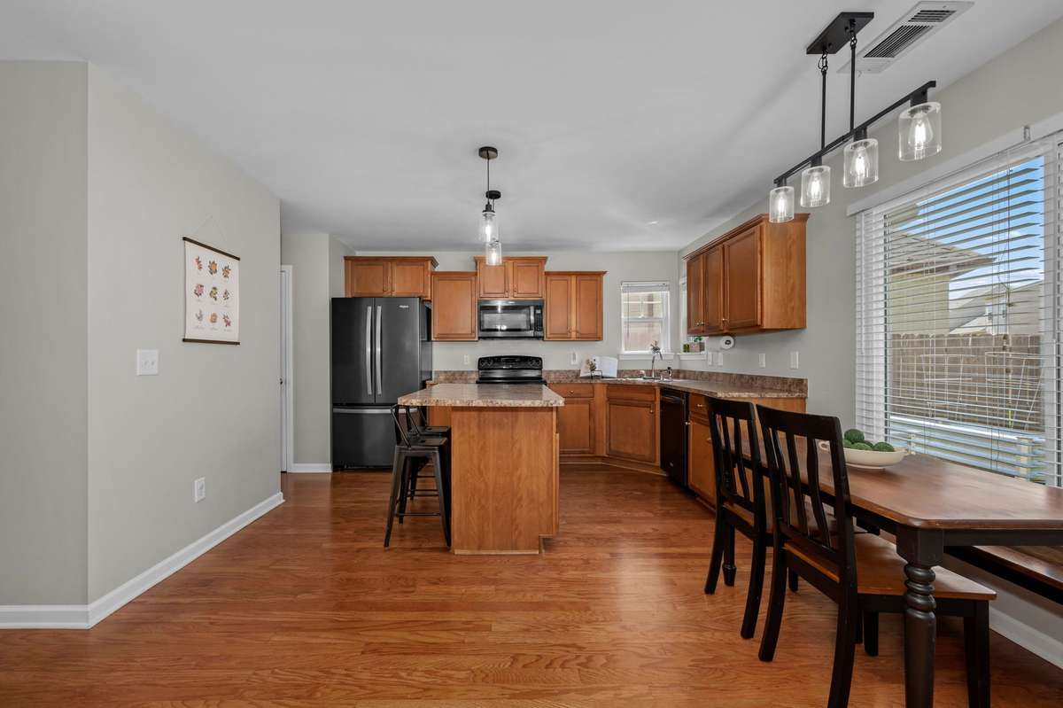 Spacious eat-in kitchen that's open to the living room.