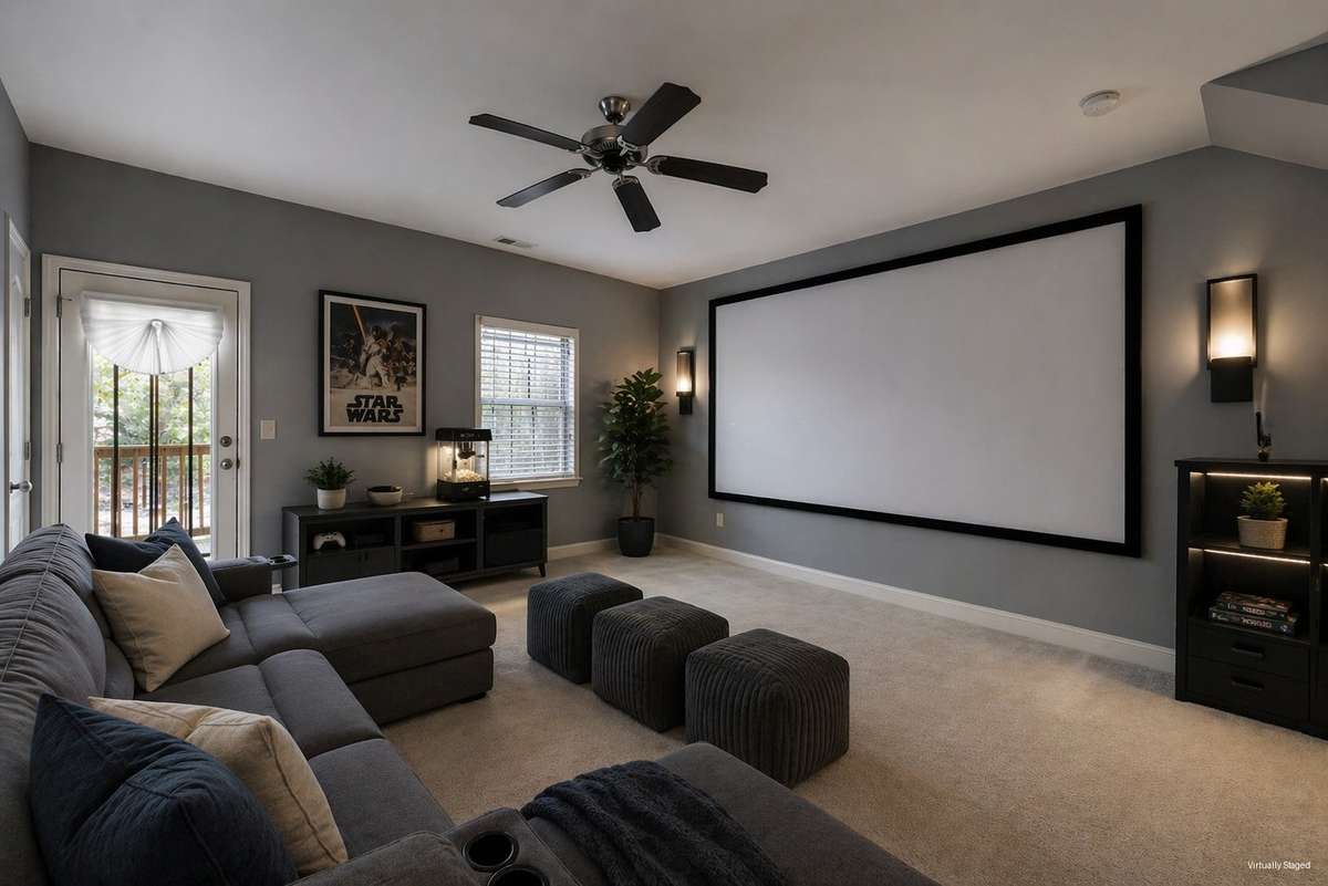 Option 1 for the downstairs room as a Bonus/Media Room