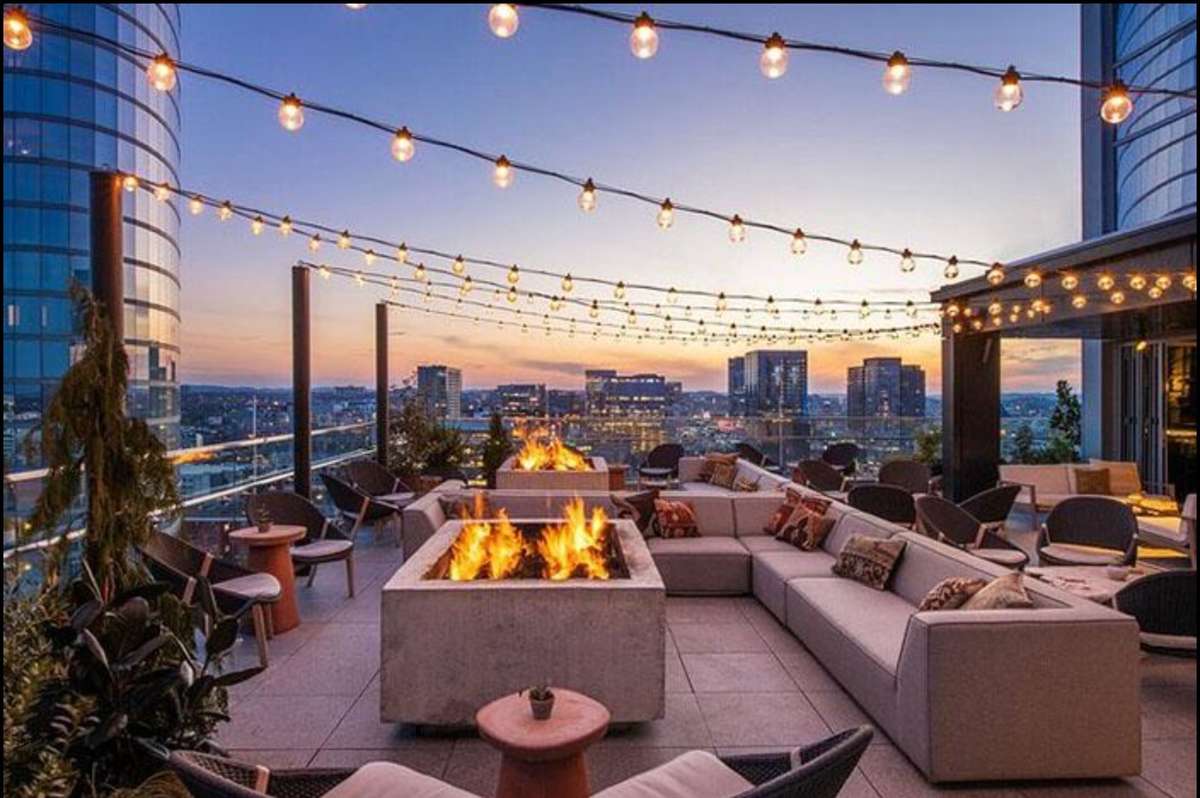 Dusk at the nearby Rare Bird rooftop lounge at the Noelle