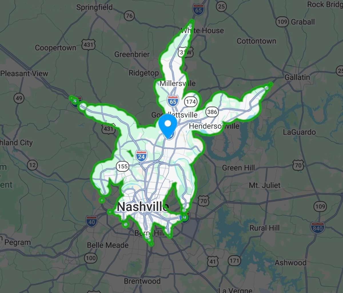 this is everywhere you can be within 20 minutes of this location.