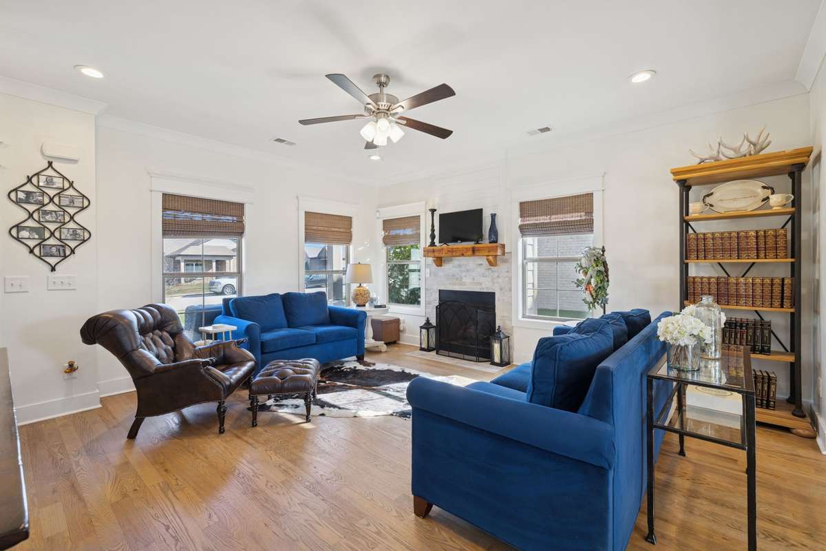 The plethora of windows downstairs allows for loads of natural light to bathe the area.  You likely will never need to turn on the recessed lighting during the daytime.