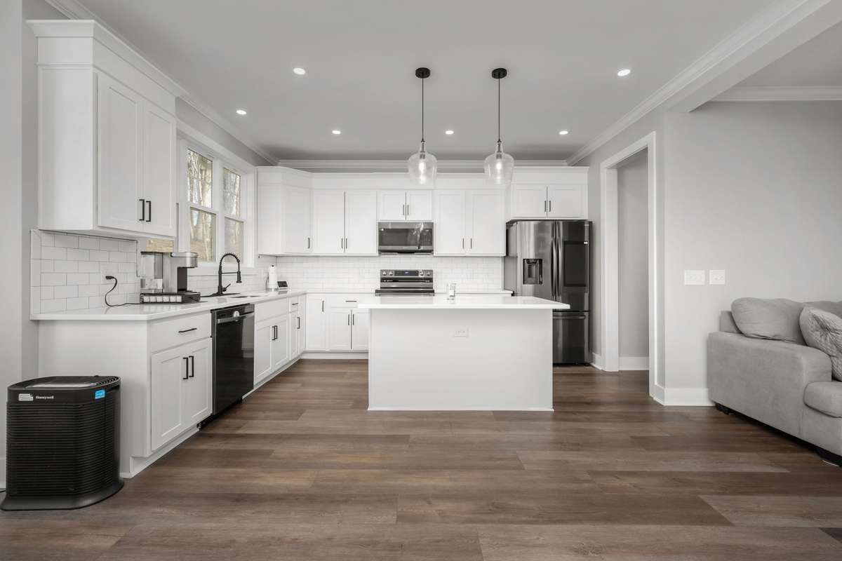 Spacious kitchen with center island.