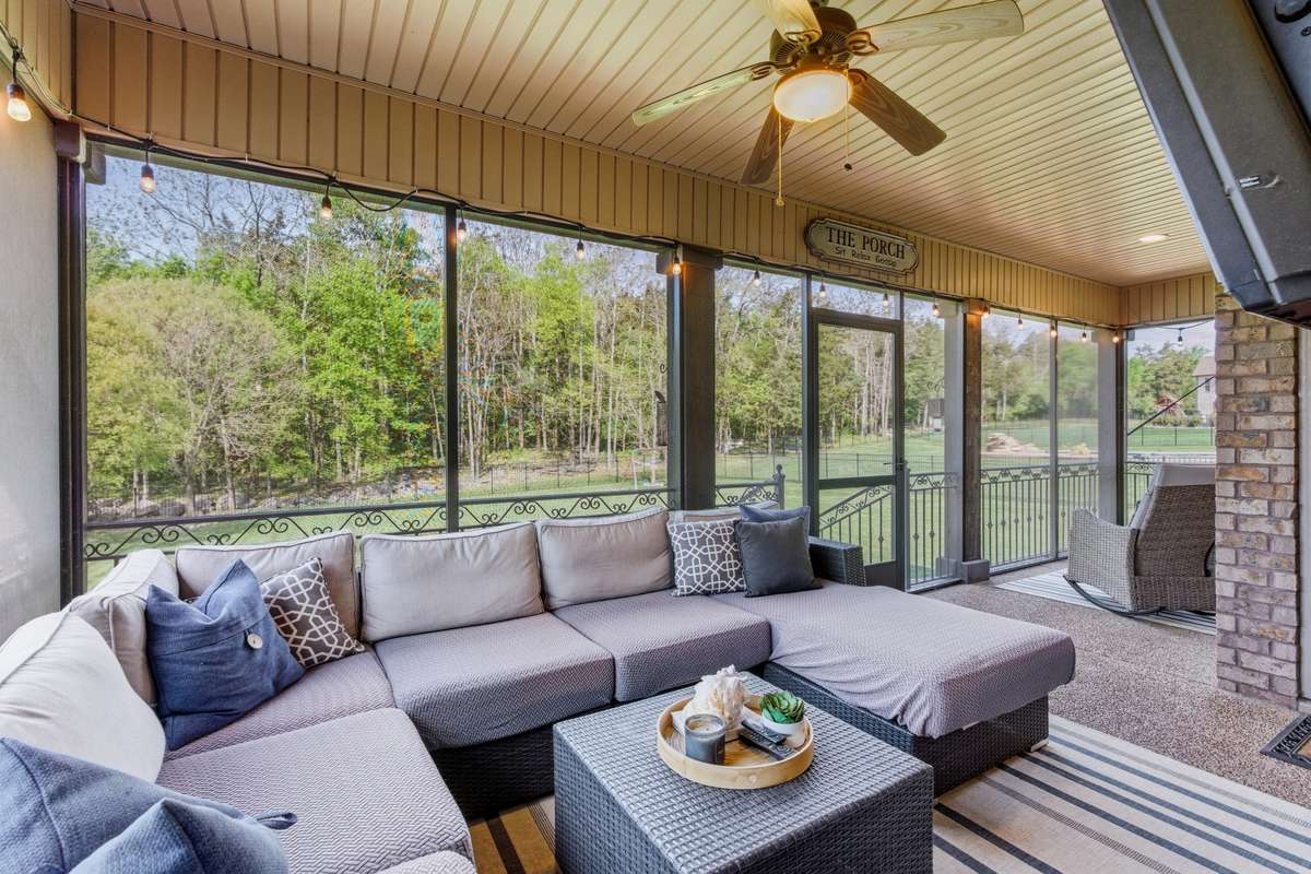 This screened porch will be a favorite place to spend time relaxing and enjoying the beautiful private view.