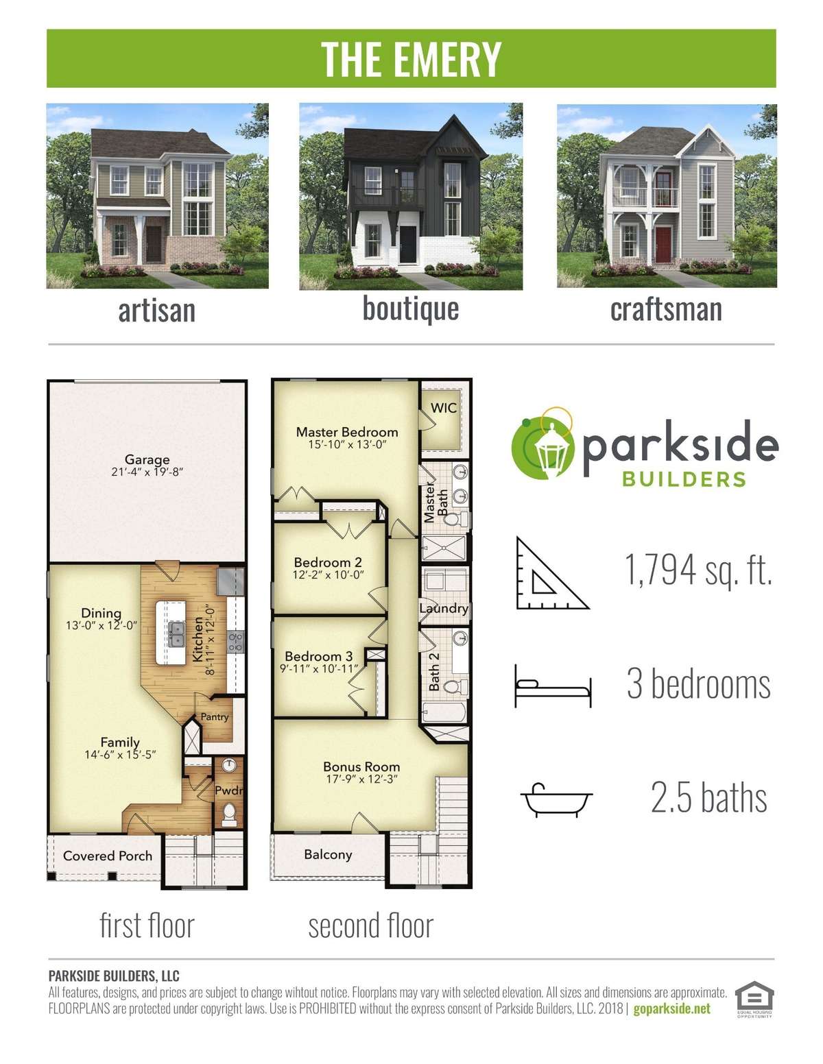Three different elevations to choose from in both full brick and hardi board styles.